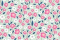 Beautiful seamless floral pattern with spring cherry blossoms sakura branches. Floral print in a delicate trendy color palette.